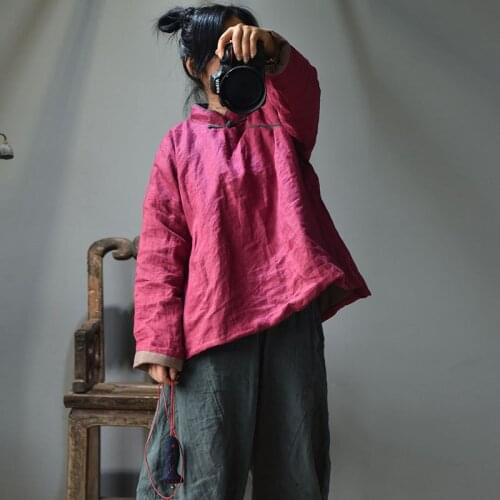 Women Loose Solid Color Linen Parkas Padded Coat Outerwear Ladies Vintage Padded Topcoat Female 2020 Autumn Winter Parkas