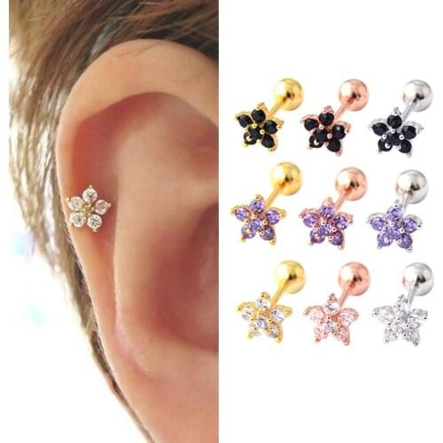 Minimalist Stainless Steel Tiny Cartilage Stud Earring Colorful Zircon Star Flower Earrings Stud Small Piercing Earring Jewelry
