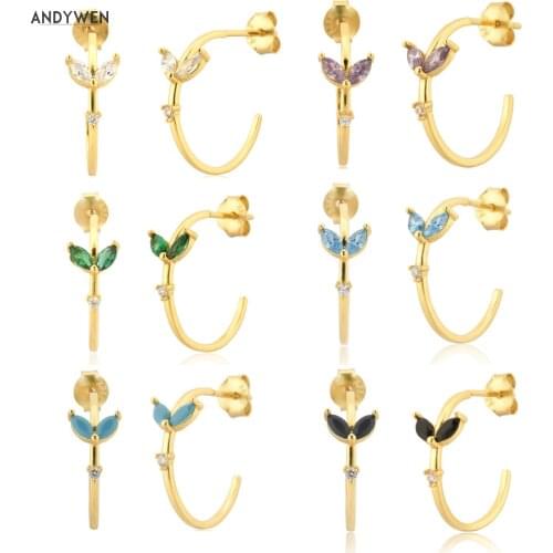 ANDYWEN 925 Sterling Silver Gold Thin 15mm Butterfly Hoops Piercing Clips Earring Rock Punk Luxury Loops Fine Jewelry Gift