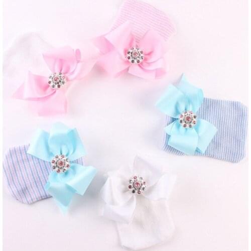 2017 New Brand Newborn Infant Toddler Girl Baby Stripe Bowknot Beanie Hat Comfys Hospital Cap Baby Hat 0-6M