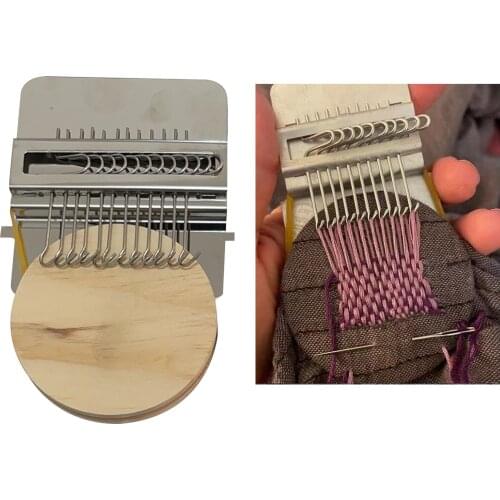 Speedweve Type Loom 12 Pin Weave Tool with Wooden Disc Darning Mending Loom for DIY Making Sewing Stitching Hole Repair Tool Kit