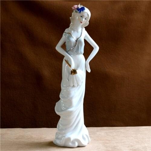 Vintage Fashion Lady Statuette Handmade Ceramics Female Model Figure Sculpture Decor Art Collection Craft Ornament Furnishing
