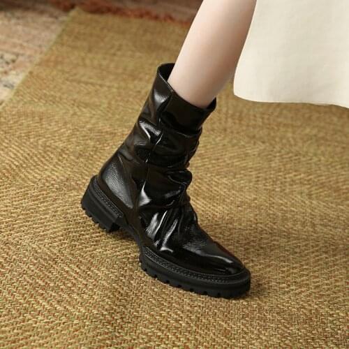 Women Elegant Ankle Boots Thick High Shoes Pleated Round Head Ladies Footwear Short Boots Women 2021 Autumn Platform Flat Boots