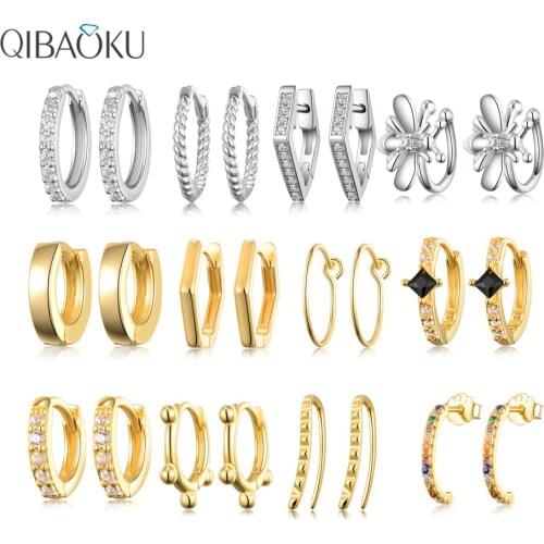 925 Sterling Silver Hoop Earring Gold Circle Color Zircon Earrings Fine Jewelry Sweet Simple Noble Gift Earrings for Women