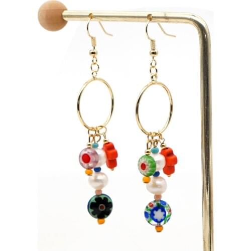 Go2boho Earring Women Dangle Stainless Steel Circle Earrings Cross Freshwater Pearl Fashion Jewelry Drop 2021 New Gift