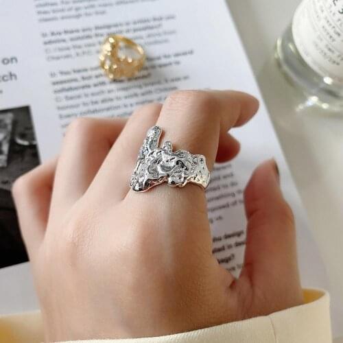 1pc Unisex INS Authentic S925 Sterling Silver FINE Jewelry White/ Gold Irregular concave-convex Texture Foil Band ring TLJ1123