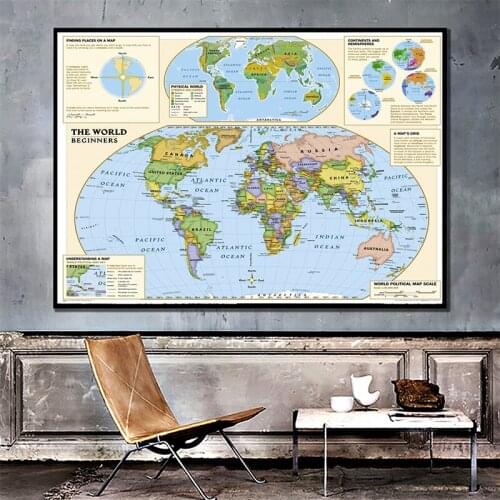 150x225cm World Political Map Posters and Prints Wall Art Pictures on canvas Paintings for Living Room Home Decor