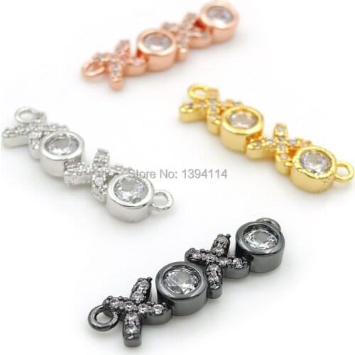 20*5*3mm Micro Pave Clear CZ XOXO Connectors Fit For Men And Women Making DIY Bracelets Or Earrings Jewelry