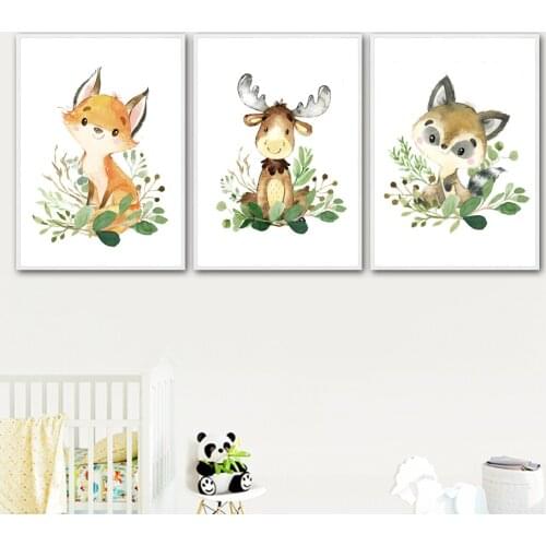 5D DIY Diamond Embroidery Green Leaves Bear Rabbit Fox Raccoon Nursery Wall Art Full Diamond Painting Nordic Kids Room Decor