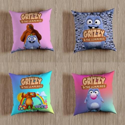 Children Kawaii Cartoon Animal Print Pillowcovers Kids Sunlight Grizzly Bear Pillow Case Lemmings No Pillow Insert 45cm*45cm