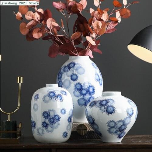 Chinese Style Home Flower Pot Blue and White Porcelain Handmade Crafts Ceramic Flower Vase Living Room Decoration Accessories
