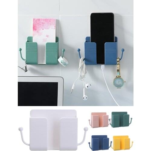 Home Wall Mounted Remote Control Holder Charging Organizer Storage Box Phone Plug Wall Holder Stand Rack Socket Storage Shelf