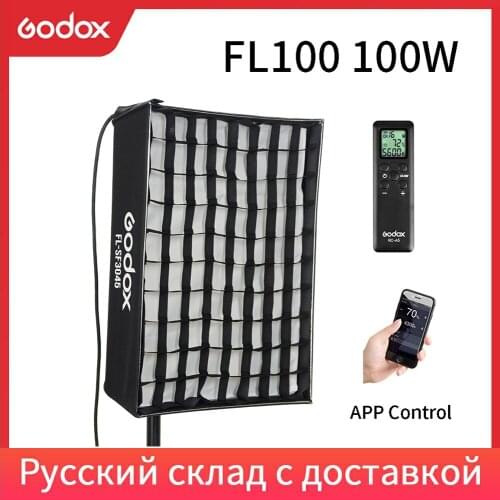 Godox FL100 100W Flexible LED Video Light Rollable Cloth Lamp with Honeycomb Grid Softbox + Controller + Remote Control and APP