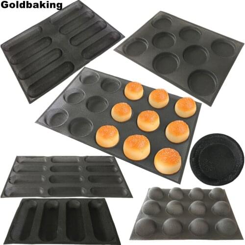 Goldbaking Silicone Perforated Bread Forms Non-Stick Baking Sheets Hamburger Molds Bun Mould Tray
