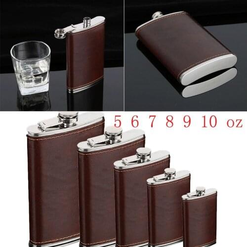 Flask 5 6 7 8 9 10oz Stainless Steel PU Pocket Drink Holder Whisky Liquor Vodka