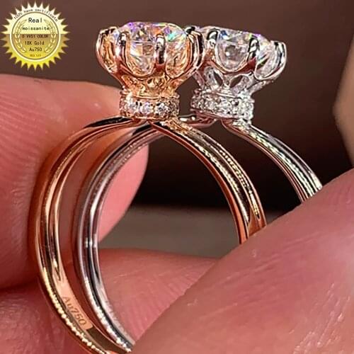 18K Au750 White Gold Ring Wedding Party Engagement Ring 1 2 3 4 5 Ct Round Moissanite Diamond Ring Bouquet Flower Crown Trendy