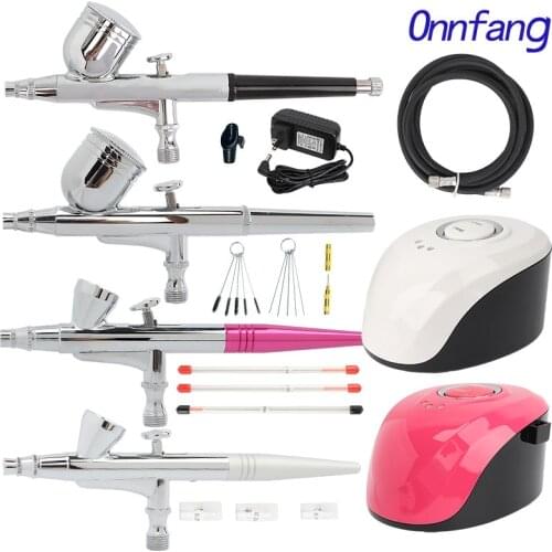Onnfang Dual Action 0.2/0.3/0.4/0.5mm Airbrush Compressor set Paint Spray Gun For Nail Art Make Up Model Air-brush Painting Kit