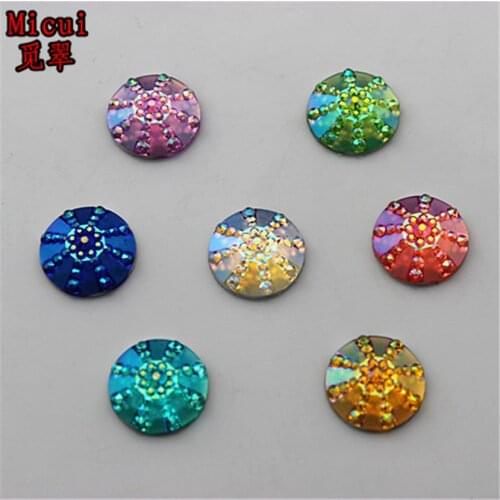 Micui 100pcs 14mm Round Resin Rhinestone crystal Flatback Stone For Scrapbooking crafts Wedding Decoration ZZ13
