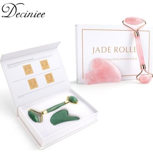 Natural Rose Quartz Jade Roller Facial Eye Body Massager Roller Green Jade Stone Guasha Face Lifting Beauty Massage Roller Tool