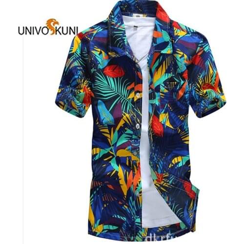 UNIVOS KUNI 2019 Cheap Men‘s Short-Sleeved Slim Fit shirt Brand Male Summer Shirt Boys Big Size 5XL Q6012