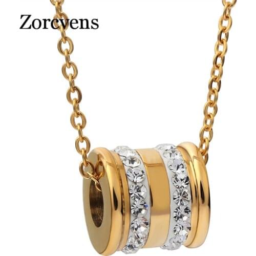 ZORCVENS 2021 New Fashion Women Two Color Fashion Stainless Steel Design CZ Crystal Necklaces Pendants