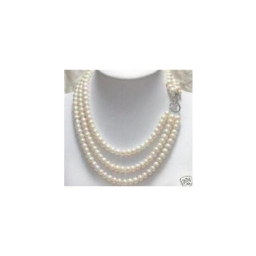 Charming 3 rows 7-8MM white pearl necklace