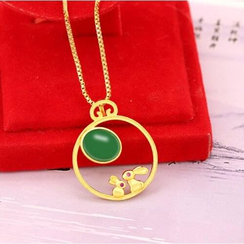 Natural Hetian Jade Rabbit Pendant Necklace 925 Silver Fashion Jewelry Chalcedony Amulet Gifts for Women