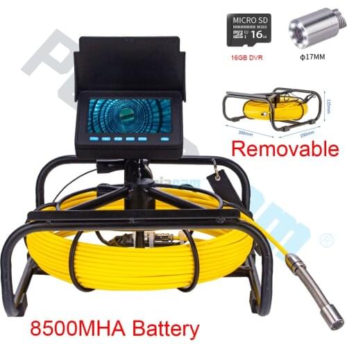 Removable 8500MHA Battery 50M Pipe Inspection Camera DVR 16GB FT Card Sewer Drain Industrial Endoscope IP68 for Wall chimney