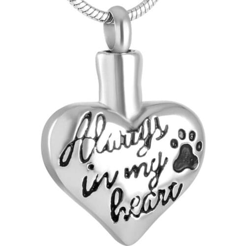 Dog/Cat Memorial Ash Keepsake Urn Pendant Necklace Pet Funeral Casket Jewelry,Always In My Heart Paw Cremation