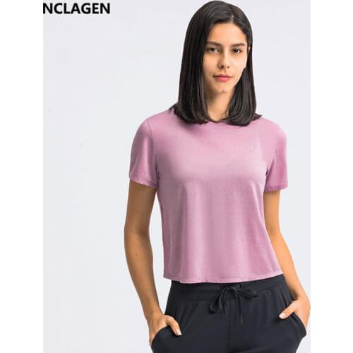 NCLAGEN Sport Shirt Women Short Sleeve Summer New Round Neck Loose Breathable Running Fitness Yoga Blouse Gym Elastic Tank Top