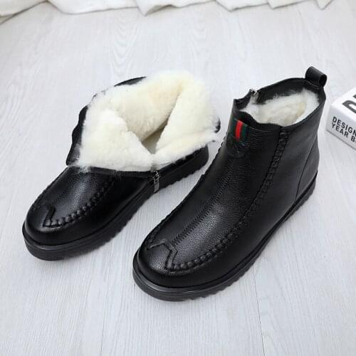 Tilocow Winter Women Wool Snow Boots For Ladies Genuine Leather Flat With Boot Shoes Woman Fur Warm Sewing Footwear 2021 New