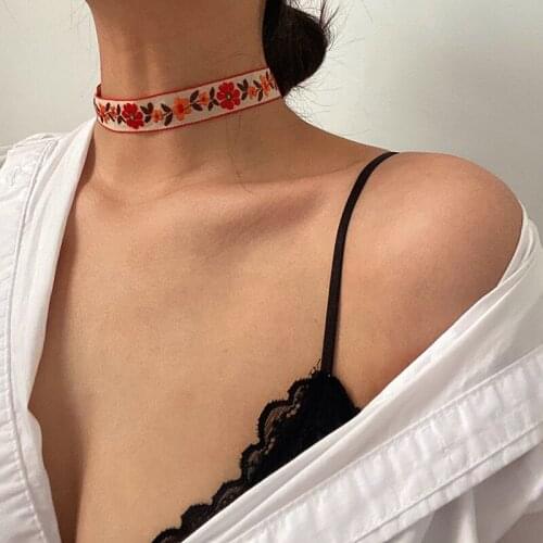 Vogallery Embroidery Flower Choker Necklace Women Fashion Cotton Shot Necklace Jewelry Party Summer Accessories Chokers