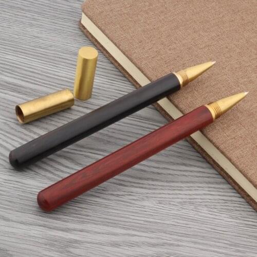 Rotate twist student wood pen cover metal golden Trim ROLLERball PEN Stationery Office school supplies Writing Gift