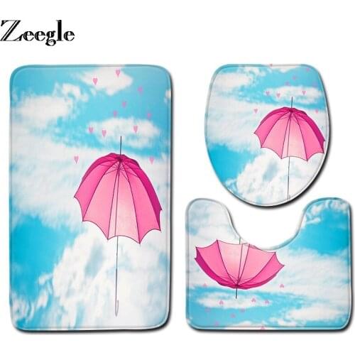 Zeegle Toilet Set Anti Slip Bathroom Doormat Shower Mat Flannel Soft Toilet Pedestal Absorbent Foot Mat Soft 3pcs Bath Mat Set