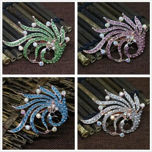 Fashion colorful peacock noble brooches for women unique design rose gold-color clear rhinestone crystal charms pins jewelry Y