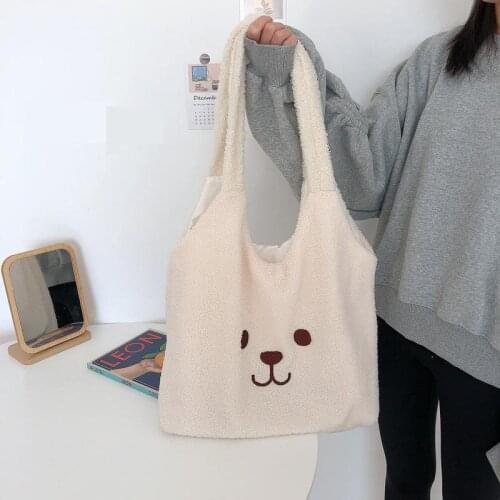 Bolsa Feminina Soft Plush Shoulder Bag Women Casual Tote Bag Torebki Damskie Sac Main Femme Ladies Hand Bags Big Bag Lamb Bag