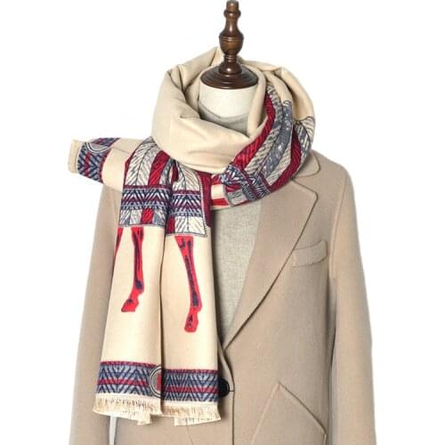 2020 Luxury brand Winter Scarf Women Cashmere Warm Pashmina Foulard Lady Luxury Horse Scarves Thick Soft Shawls Wraps