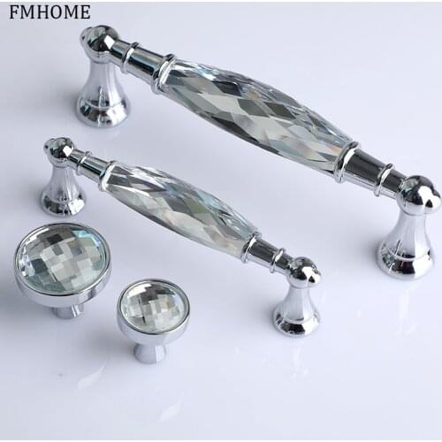 128mm modern fashion luxury Transparent crystal kitchen cabinet wardrobe handle chrome silver cupboard drawer tv cabinet knob 96