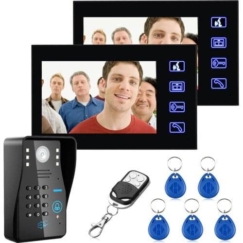 2 Monitor Touch Key 7" RFID Password Video Door Phone Intercom System With IR Camera 1000 TVL Remote Access Control System