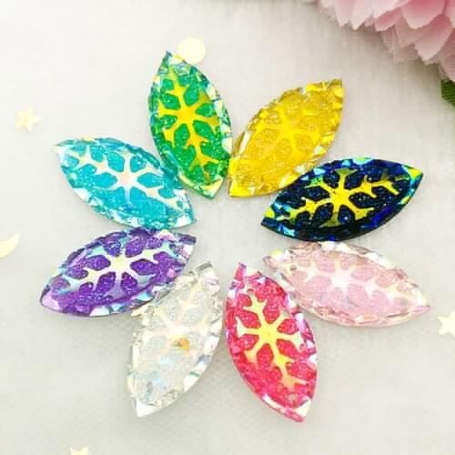 40pcs 11*24mm Flatback Rhinestone Horse Eye Button Snowflake for Christmas Gems 2 Holes