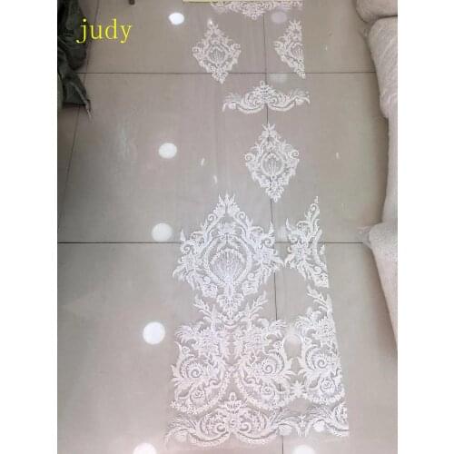 5yards White embroidery lace sequined beads fashionable European and American style fabric used for wedding dress design