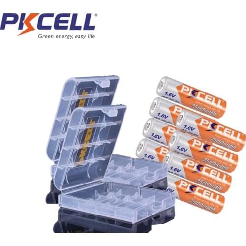 8Pcs PKCELL Battreia aa 2500mWh NIZN AA Rechargeable Battery 1.6V highest 1.8v With 2pcs battery boxes hold case
