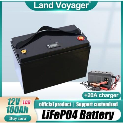 Land Voyager 12V 100AH LiFePO4 Battery pack 12.8V Lithium Power Batteries 4000 Cycles For RV Campers Golf Cart Off-Road Off-grid