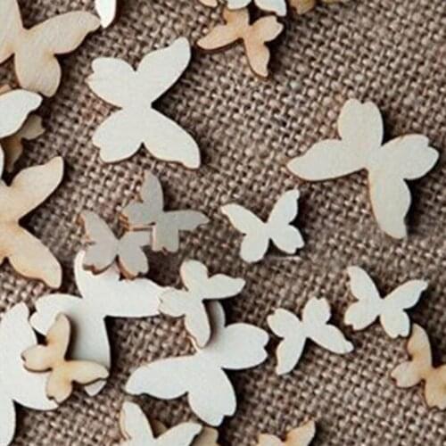 ANGRLY Natural Wood 50Pcs Mixed Sizes Holeless Wood Buttons Butterfly Shape Sewing Clothing accessories DIY Craft Gadget