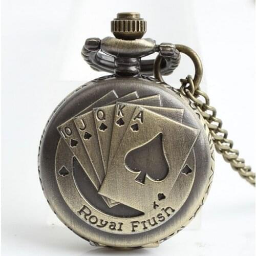 Free Shipping Mini Royal Flush Cards Cover Pattern Retro Necklace Chain Small Size Pocket watch woman and men gift PB875