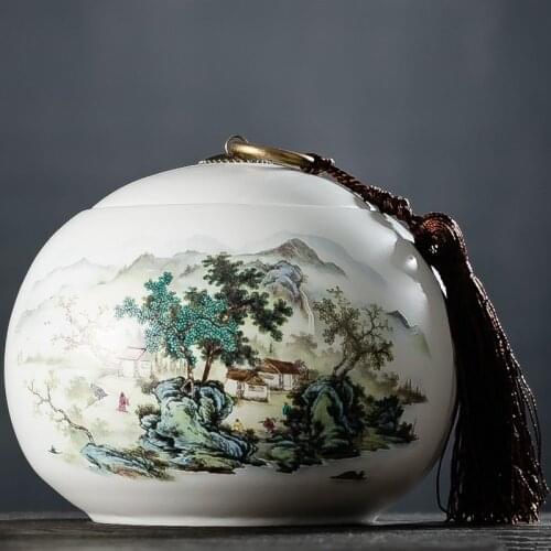 Large Copper Buckle Tassel Moisture-proof Tea Cans Ceramic Tea Caddy Storage Container Portable Pu'er Tea Sealed Storage Tanks