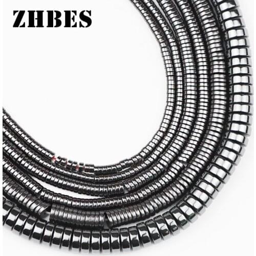 Natural Black Stone cylinder Hematite Spacers Geometry Flat Round 2-8mm Loose Beads For Jewelry Making DIY Bracelets Findings