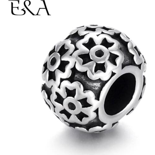 Stainless Steel Beads Flower Barrel 5mm Hole Metal European Bead Handmade Supplies DIY Jewelry Findings Womens Bracelet Making