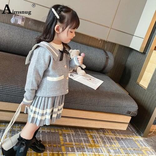 Children Two Pieces Set Baby Girl Single Breasted Top and Pleated Skirt Japanese Style 2PS Outfits Streetwear Kids Clothing 2021