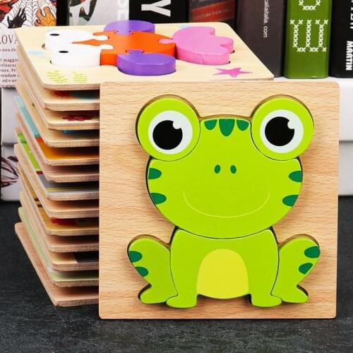 Quality 3d Wood Puzzle Cartoon Animal Vehicle Intelligence Jigsaw Puzzle Early Learning Educational Toys For Children Gift